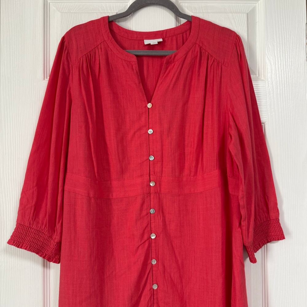 J.Jill Women's Coral Linen Blend Button Front Dress Size Large - Picture 2 of 14